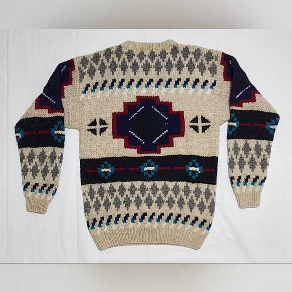 Mens Vintage North Country Eaton Aztec Southwestern Wool Knit Sweater Size Large - Picture 4 of 4